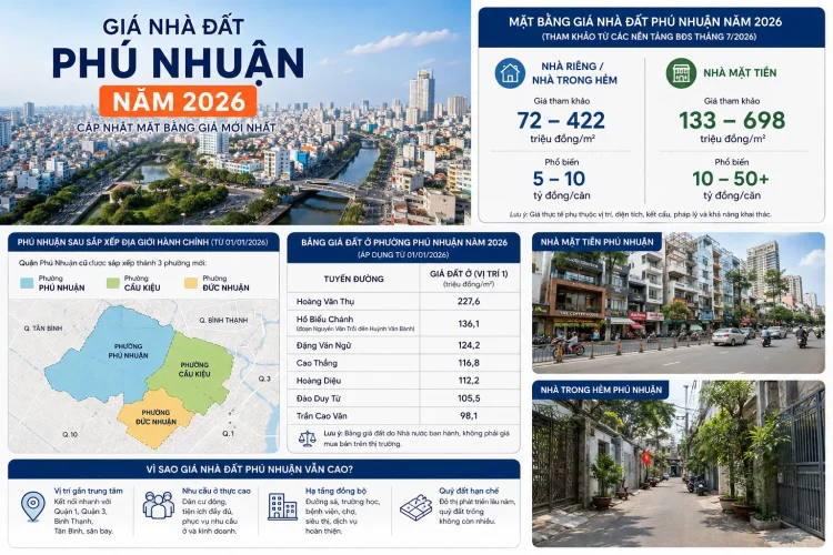 Giá nhà đất Phú Nhuận năm 2026: Cập nhật mặt bằng giá mới nhất